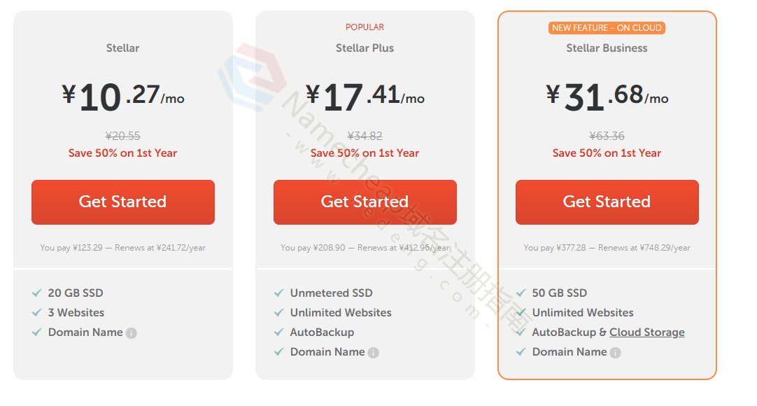 Namecheap共享主机方案图
