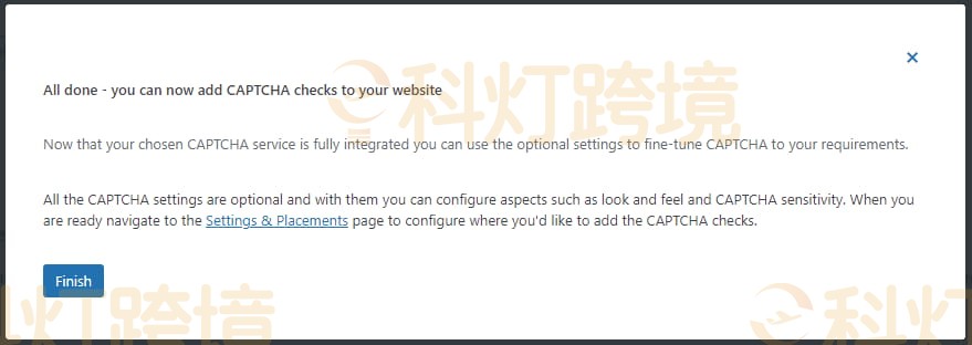 单击finish按钮完成CAPTCHA 4WP配置向导
