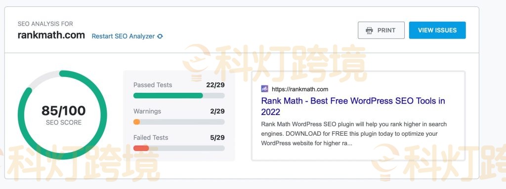 Rank Math SEO Analyzer 分数