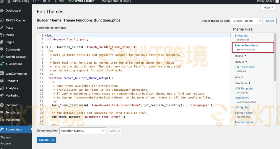 单击 Theme Functions